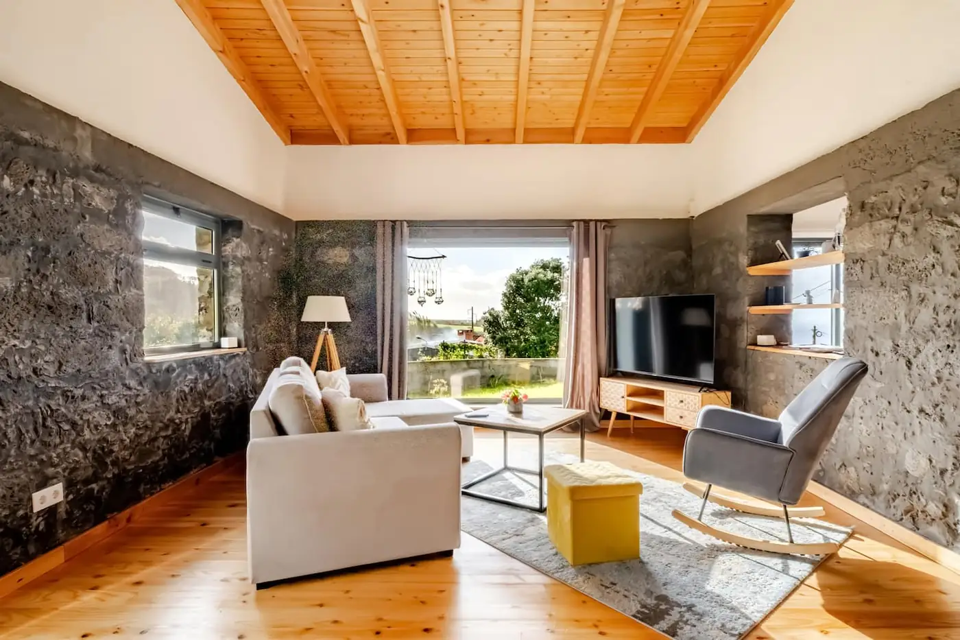 Living room with wood stove